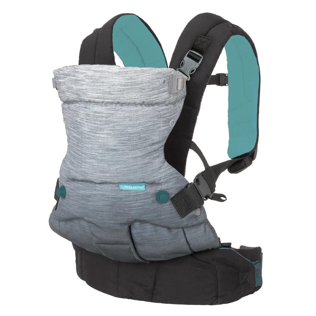 Infantino Go Forward Evolved Carrier: A parent carrying their baby in the versatile and comfortable carrier.