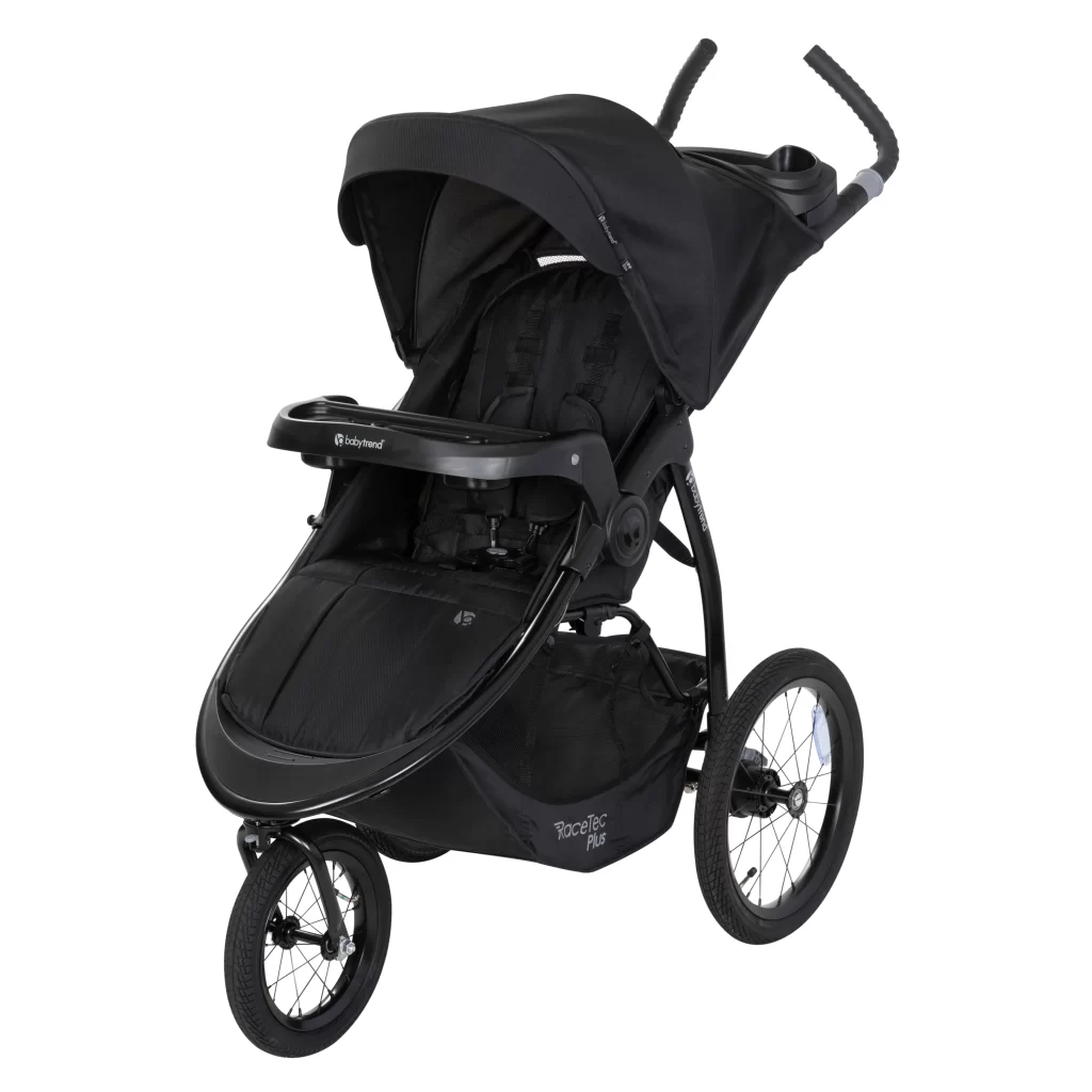 A sleek Baby Trend stroller: Expedition Jogging Stroller , showcasing its rugged design and all-terrain capabilities for active parents.