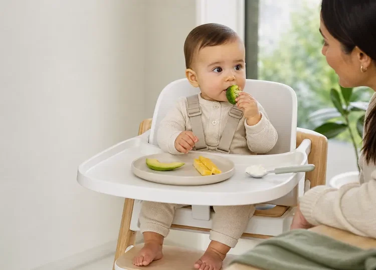 Baby self-feeding with baby-led weaning