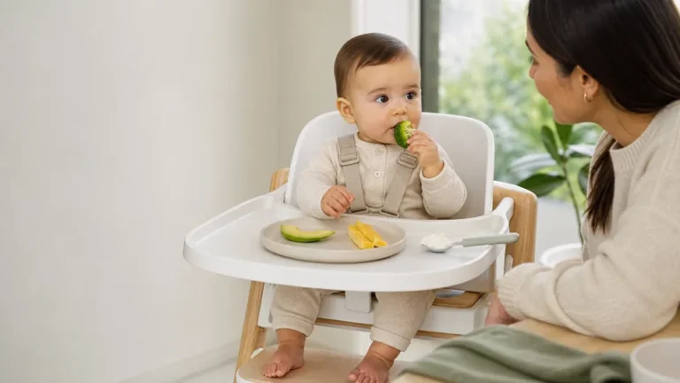 Baby self-feeding with baby-led weaning