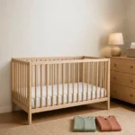 Nursery setup with crib and chair