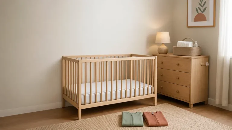 Nursery setup with crib and chair